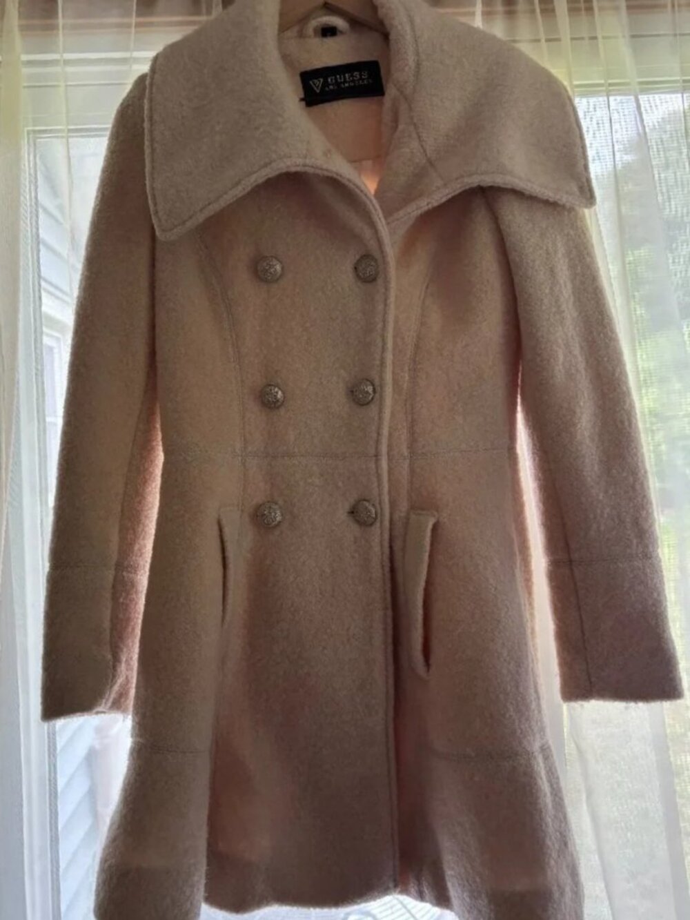 GUESS WOOL BLEND PEACOAT CREAM